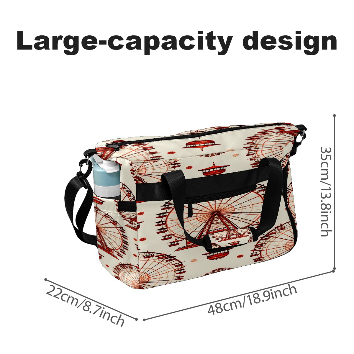 Large Gym Bag with Shoe Compartment, Water-Resistant Duffle Bag for Men and Women, Ferris Wheel Beige Sports Tote for Workout Travel