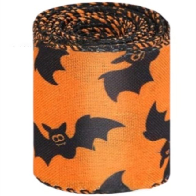 AKEGAMN Halloween Wired Edge Ribbons Bat Printed Ribbon Witch Legs Hat Pumpkin Ribbons Halloween Decorative Wrapping Ribbon For Halloween Home Wreath DIY Craft Floral Bow to fade: our bat printed ri