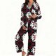 thumbnail image 2 of Puyaiuu Women 2 Piece Christmas Satin Pajama Set Cute Print Long Shirt Loose Shorts Matching Set Loungewear Gift, 2 of 5