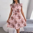 thumbnail image 6 of Wycnly Formal Dresses for Women Party Prom Vintage Ruffle Sleeve Pleated Swing Formal Dresses with Tie Short Sleeve Stand Neck Floral Print 2024 Summer Mini Dress Pink XL, 6 of 7