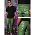 thumbnail image 5 of Unique Bargains Men's Faux Leather Pants Slim Fit Solid Nightclub Disco Trousers 34 Green, 5 of 6