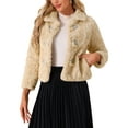 thumbnail image 1 of Abrigos de piel sintética INSPIRE CHIC para mujeres, chaqueta casual de invierno con cuello, cropped, color albaricoque, talla S, 1 of 1