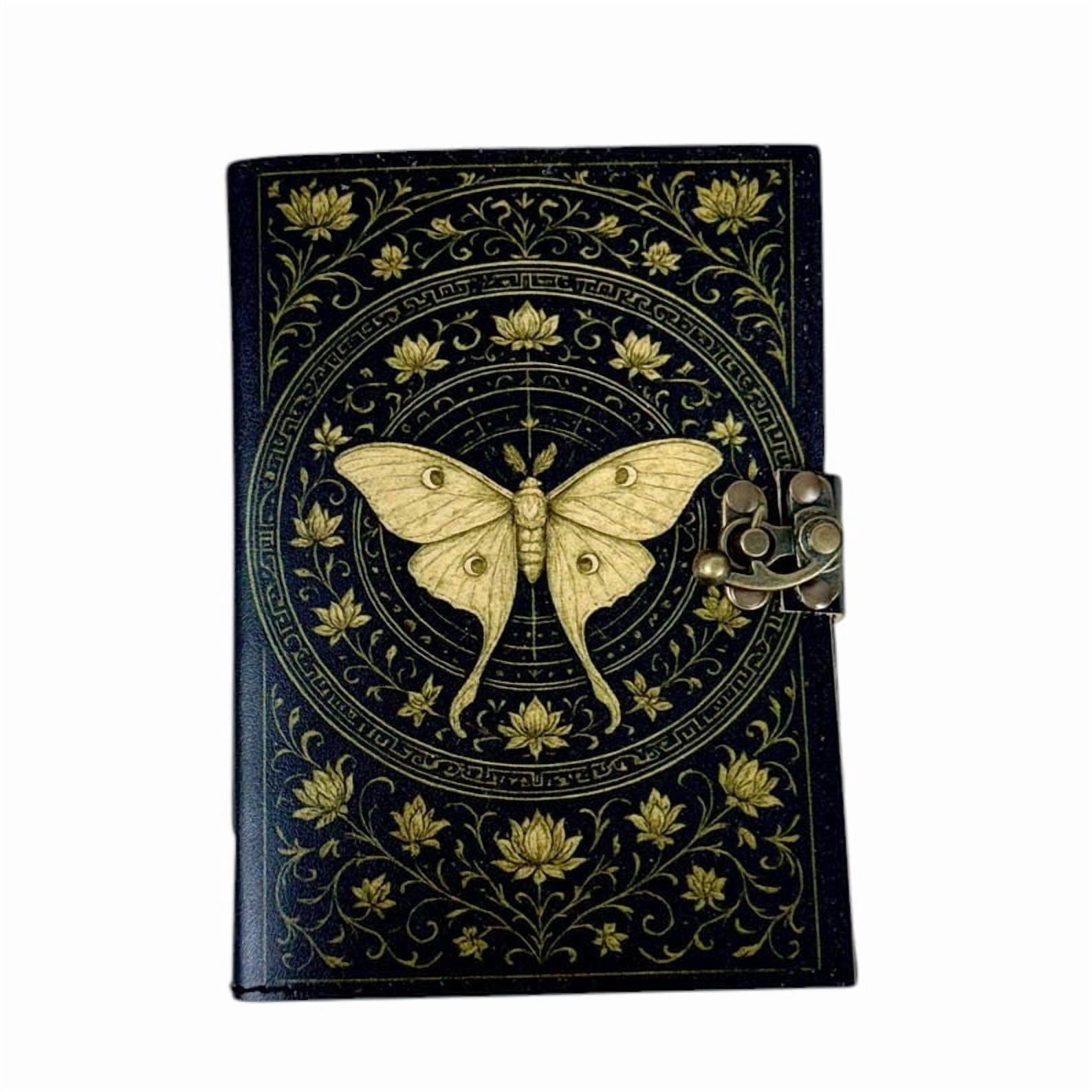 Handmade Leather Journal with Butterfly Design, 200 Deckle Edge Pages, 5x7 Vintage Notebook with Metal Clasp Closure