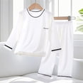 thumbnail image 2 of Bovxnpu Girls' Pajama Sets 2 Piece Lounge Sets Kids Long Sleeve Top Elastic Waist Pants Crew Neck Loungewear 2 Piece Outfits Sets Summer 2 Piece Outfits, 2 of 6