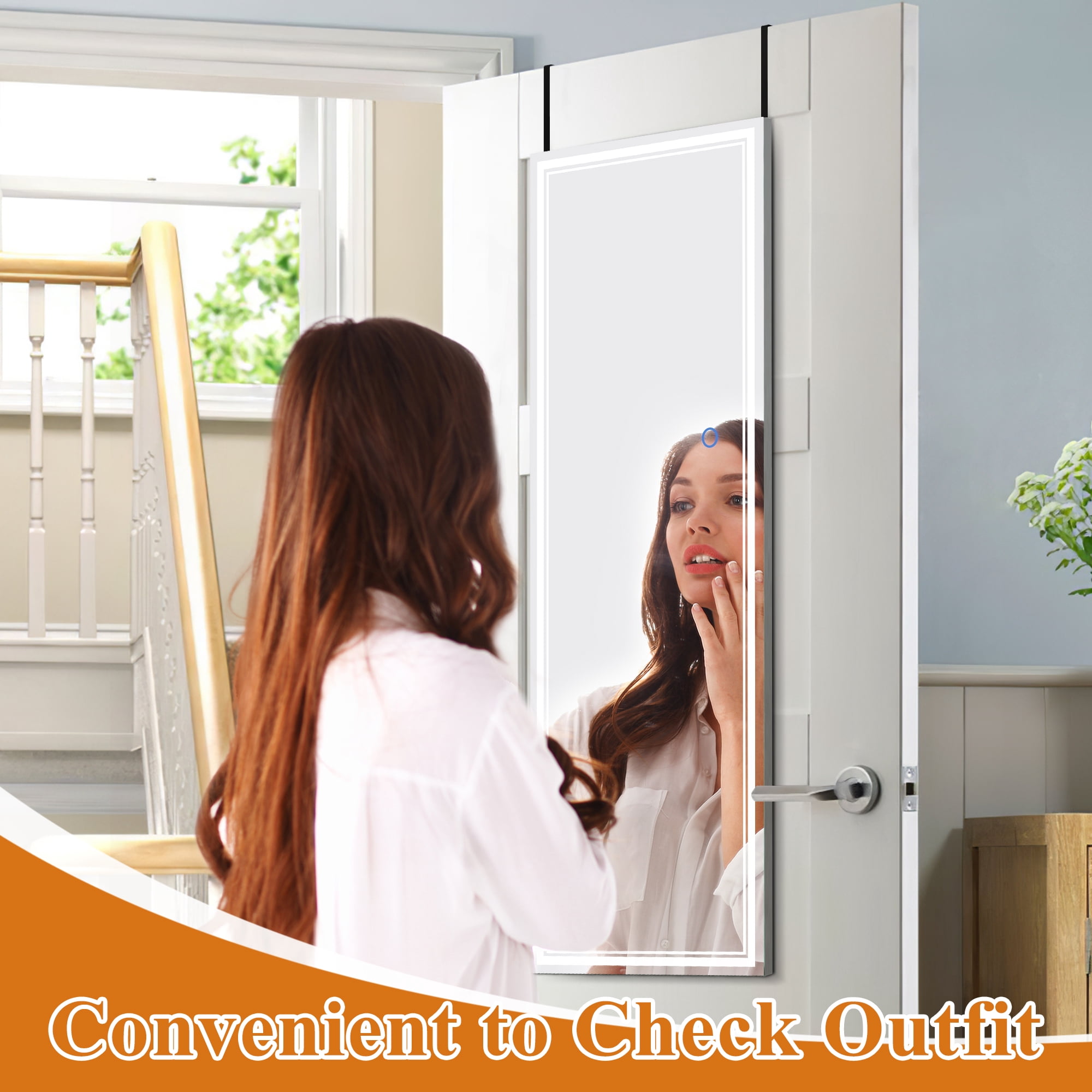 47"x16" Mordern Rectangle Hanging LED Mirror Door Mirror Vanity Mirror,Silver