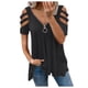 thumbnail image 3 of Puntoco 2024, tops a la moda de verano para mujer, camisetas de verano de manga corta con cuello y cremallera, camiseta calada de leopardo, blusas, 3 of 4