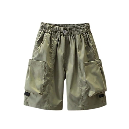 CUZIBR Boys Kids Cargo Shorts Solid Color Elastic Waist Wide Leg Pants Multi Pockets Casual Stretch Shorts Outdoor Cargo Bottoms Breathable Cozy Short Trunks Pull On Shorts Green 2-3 Years