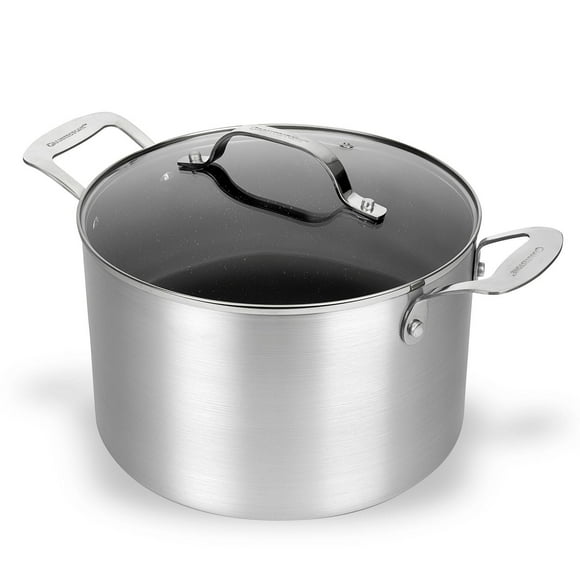 Granitestone 7 Quart Silver Nonstick Stock Pot with Lid Cookware, Oven & Dishwasher Safe
