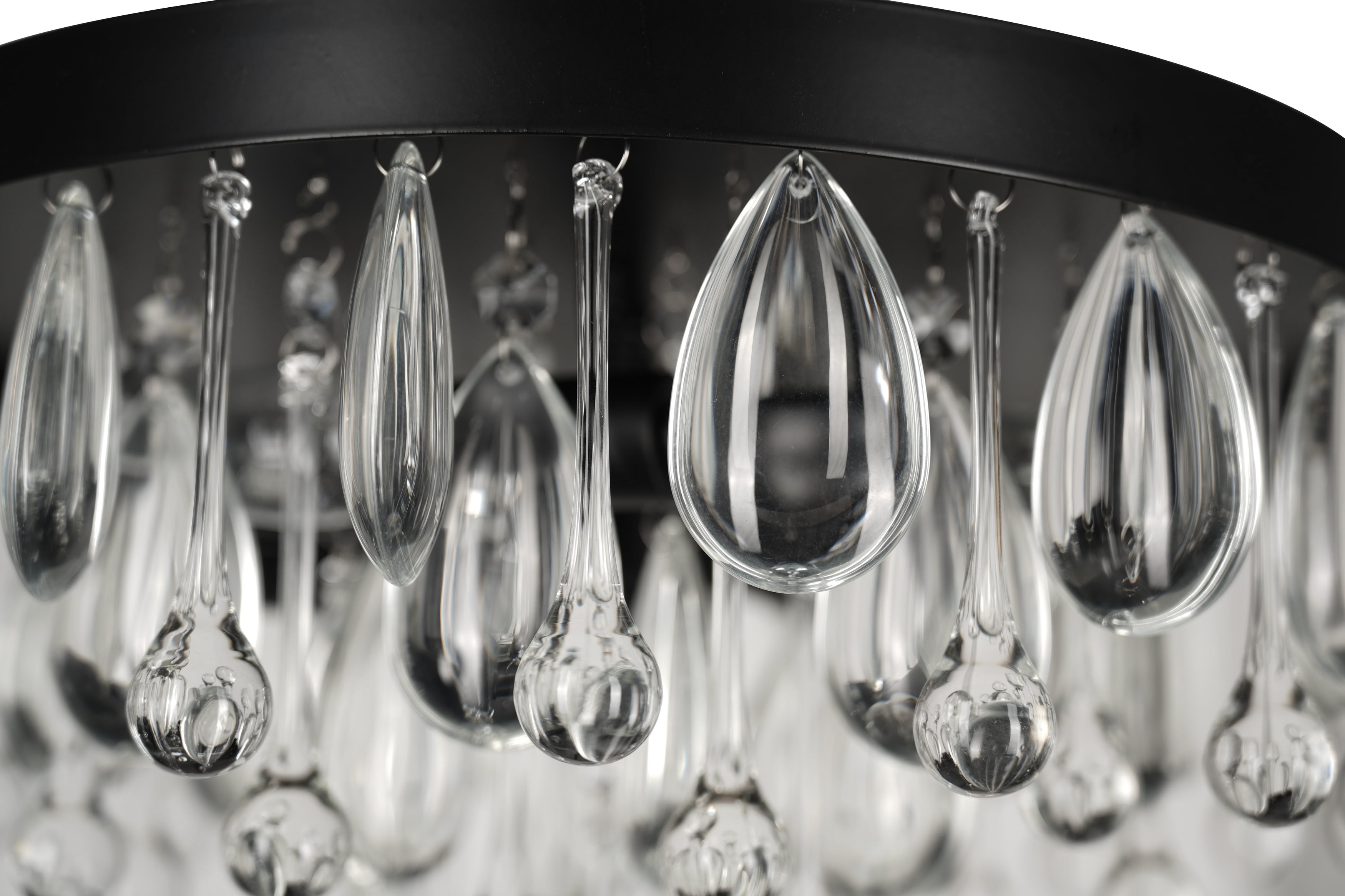 Kenroy Home Cascade 13'' Flush Mount Ceiling Light Fixture with Tiered Rows of Cascading Glass Crystal Beads for Entryway, Living Room, Dining Room, or Bedroom, Black