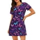 thumbnail image 1 of Easygdp Bright Purple Butterflies Camisón de manga corta para mujer, informal, estampado, 1 of 6