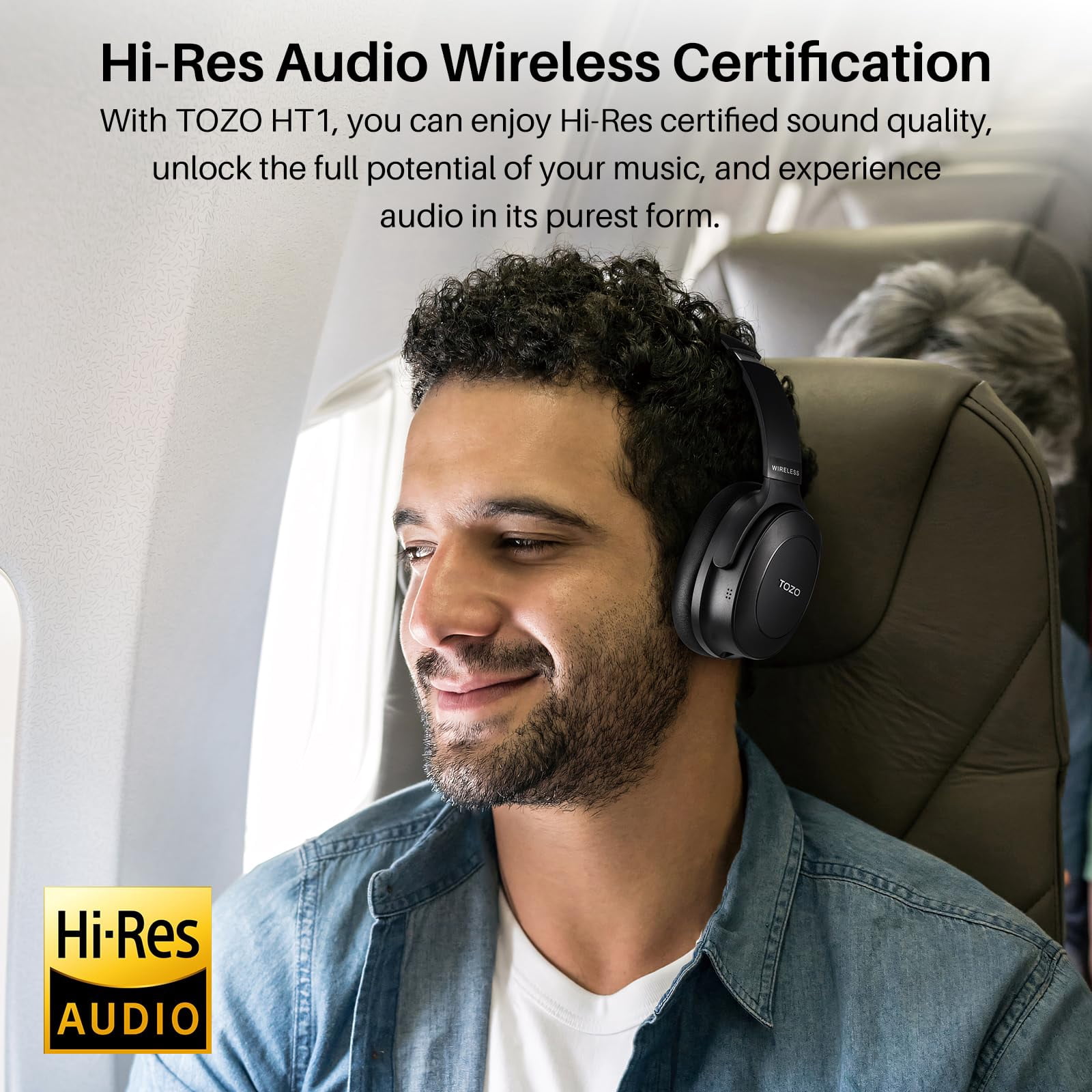 TOZO HT1 Over Ear Bluetooth 5.3 Headphones,ANC & ENC Noise Cancelling Clear Calls,40H Playtime,Custom 32EQ via App,Hi-Res Audio Deep Bass,Comfort Fit Ear Cups,Wireless Headphone for Sport Travel Home
