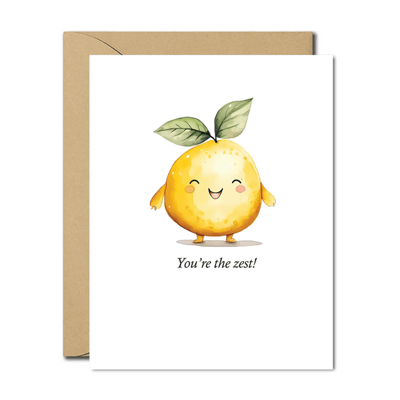 Cute Lemon Greeting Card - “You’re the Zest!” - Perfect for Encouragement, Birthdays, or Just Because - Envelope Included, Blank Inside