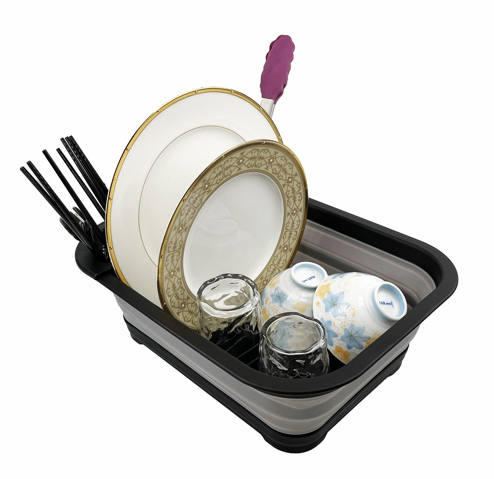 SAMMART 7.3L (1.9 Gallon) Collapsible Dish Drainer with Drainer Board - Foldable Drying Rack Set - Portable Organizer - Space Saving - pop up Storage