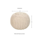 · REDEARTH · Round Pouf Ottoman - Cable Knitted Boho Poof - Home Décor Cord Pouffe Handmade Circular Footrest for Living Room - Bedroom - Kids Bedroom - 100% Cotton Pouf (18x18x14; Ivory)