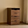 thumbnail image 2 of 3-in-1 Vanity Desk with Mirror And Lights, Small Vanity Dresser Set with Visible Glass Tabletop, 3 Drawers, Storage Bench, 3-color Lighting Mirror, Suitable for Bedroom,Walnut, 2 of 10