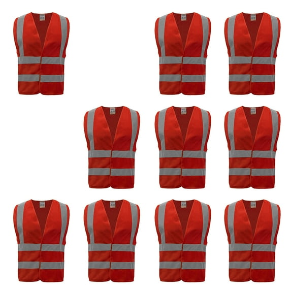 GOGO 10 Pack Industrial Safety Vest with Reflective Stripes, ANSI/ ISEA Standard-Red-L
