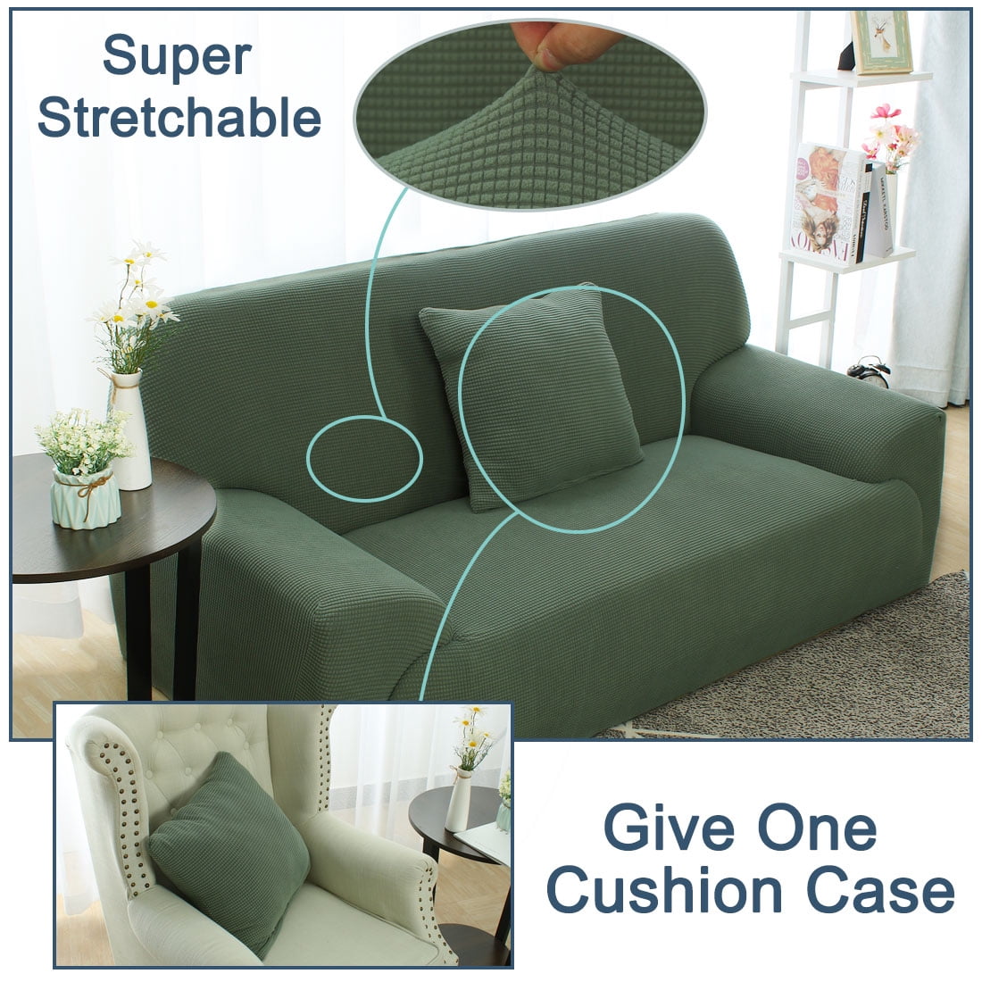 Unique Bargains 1-Piece Jacquard Solid Stretch Loveseat Slipcover, Green