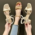 thumbnail image 2 of Sandalias de mujer que combinan con todo, zapatos de verano para mujer, traje de tacón bajo para mujer, Beige, nuevo gladiador, Sandalias cómodas de moda media38 Gao Jinjia LED, 2 of 2