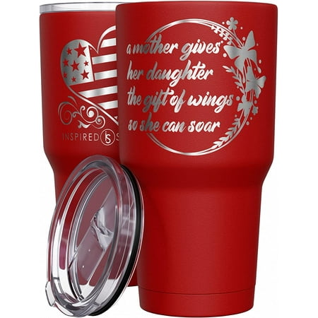 

A Mother Gives Her Daughter the Gift of Wings So She Can Soar - Stainless Steel Tumbler - Coffee Travel Mug - Engraved Tumbler - Double Insulated Tumbler - 30 oz - Red