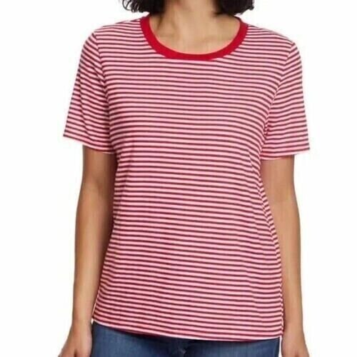 Ella Moss Womens Flattering Fit Ultra Soft Perfect Tee 1 Pk Size: XXL, Color: Red/White Strip
