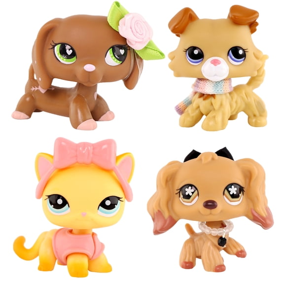 4PCS Mini Cat Dog Pets Toys,Dachshund #556 Collie #2452 Shorthair Cat #339 Cocker Spaniel #716 with Accessories