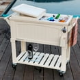 thumbnail image 4 of Permasteel 80-Qt Antique Outdoor Steel Patio Cooler on Wheels, Rolling Cooler Cart, Wooden Teak Style, Cream, 4 of 11