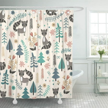 Bsdhome Colorful Creature For Children With Cute Rac In Forest Cartoon Style Woodland Waterproof Bathroom Shower Curtains Set 66x72 Inch Canada Bsdhome Colorful Creature For Children, Children S Bath Shower Curtains