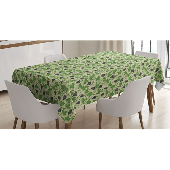 Vine Tablecloth, Viticulture Theme Swirly Grapevines Growing up the Wall Image, Rectangle Satin Table Cover Accent for Dining Room and Kitchen, 60" X 90", Dark Indigo Fern Green, by Ambesonne
