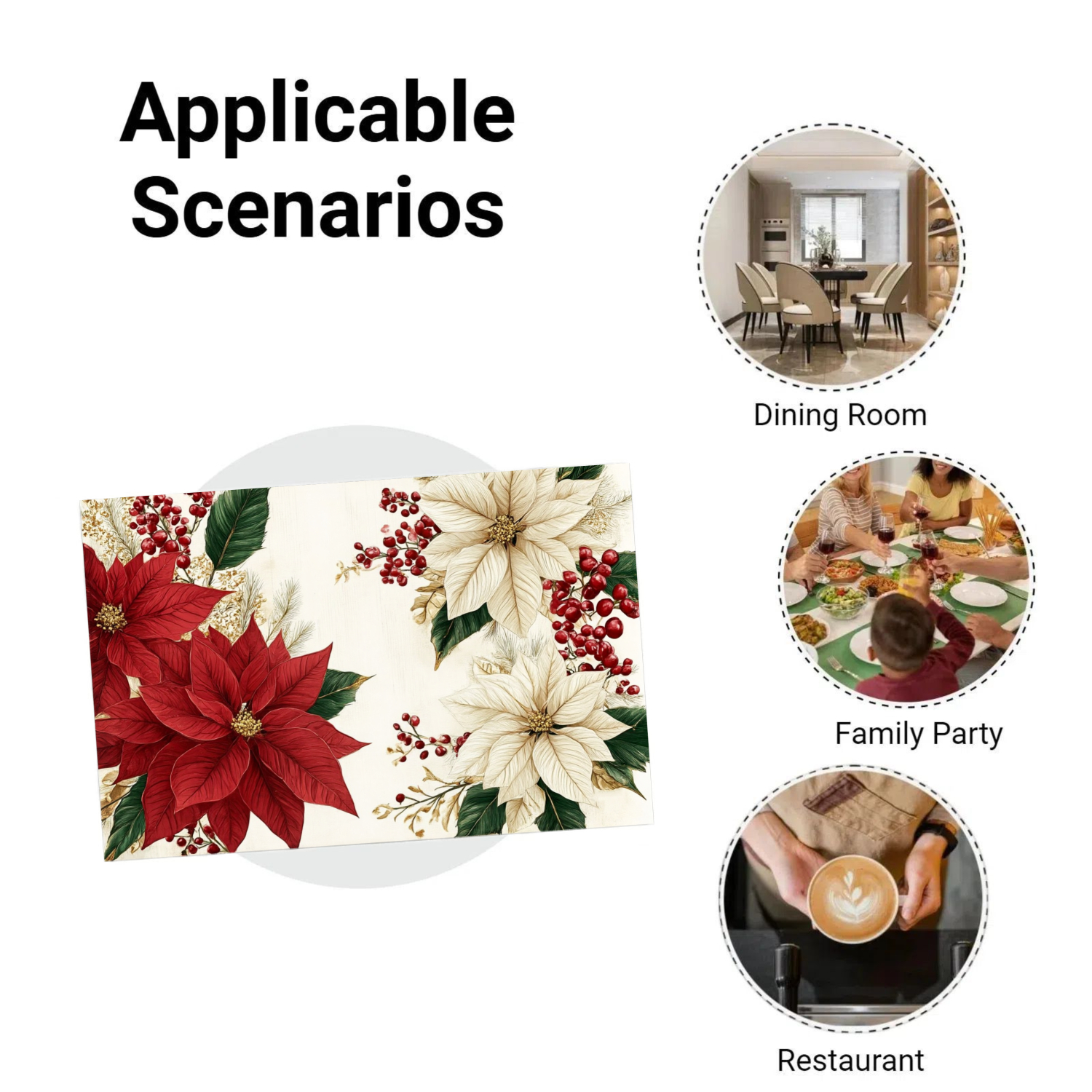 Jbralid Christmas Poinsettia Floral Linen Placemat Set of 6 for Home Kitchen Table Decor 12x18 inch