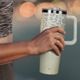 thumbnail image 4 of 40 oz Tumbler with Handle and Straw Lid | Vacuum Insulated Leak Proof Tumbler | Stainless Steel Water Bottle Cup Gifts for Dads Moms Women Men Him Her | Cream Checkered, 4 of 7