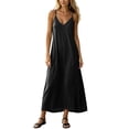 thumbnail image 3 of Women's Cotton Sleeveless Dress Ihhxva Linen Maxi Summer V-Neck Slip Casual Beach Vacation Flowy A-Line Silhouette Lightweight Breathable S-2XL, 3 of 6