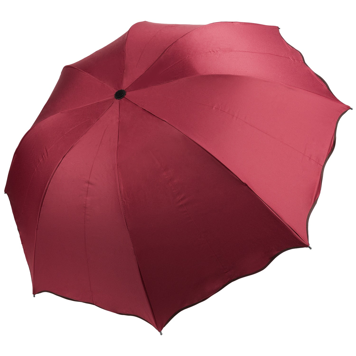 Lightweight Compact Travel Sized Windproof Nylon Umbrella With Scalloped Edges and Easy Open Button