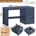 thumbnail image 3 of Joaxswe 48" Fluted Executive Desk, Modern Wood Home Office Desk with Storage Cabinet & File Drawer, Writing Study Computer Table for Work Study, Navy, 3 of 12