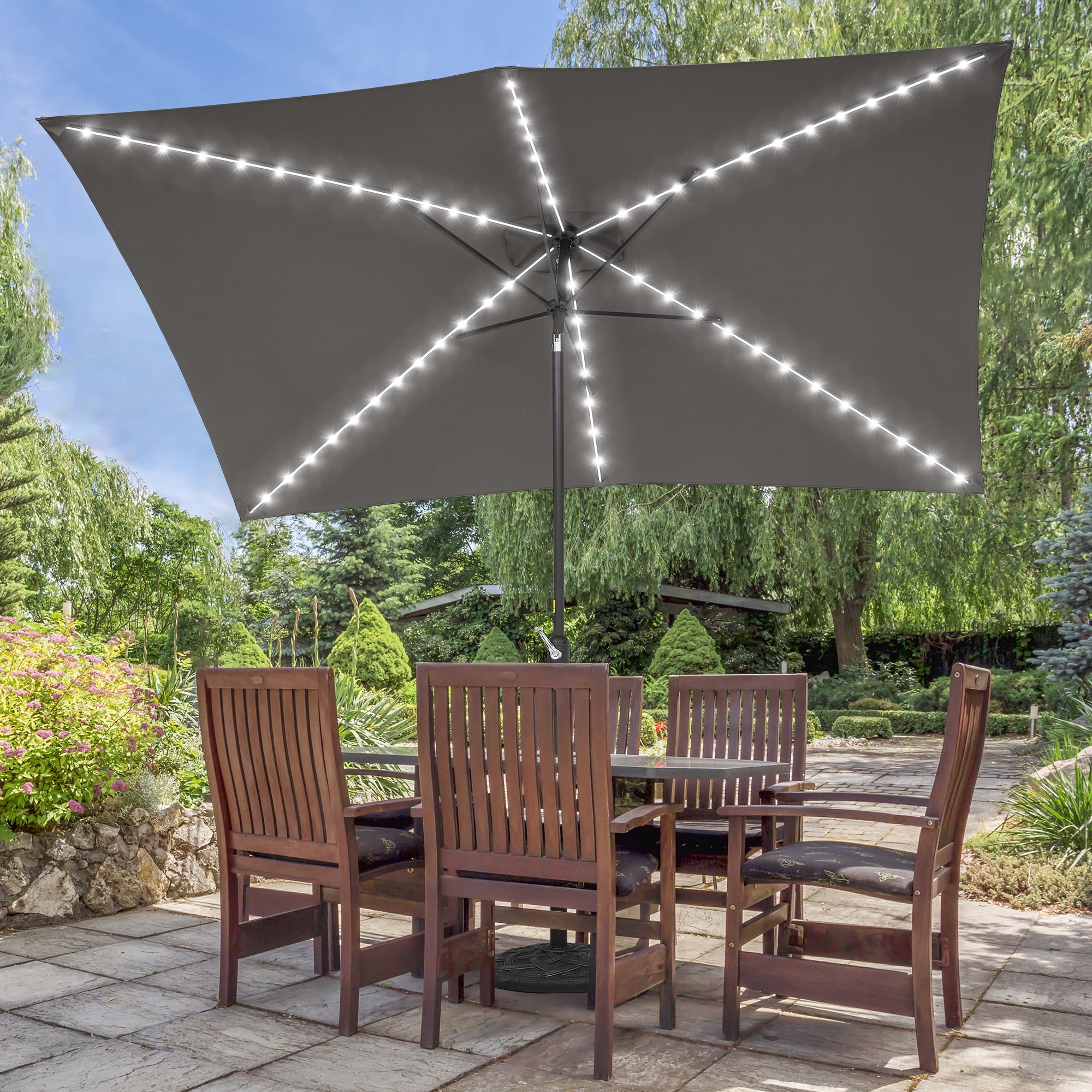 Sonerlic 10 x 7ft LED Outdoor Patio Table Umbrellas with Aluminum Frame