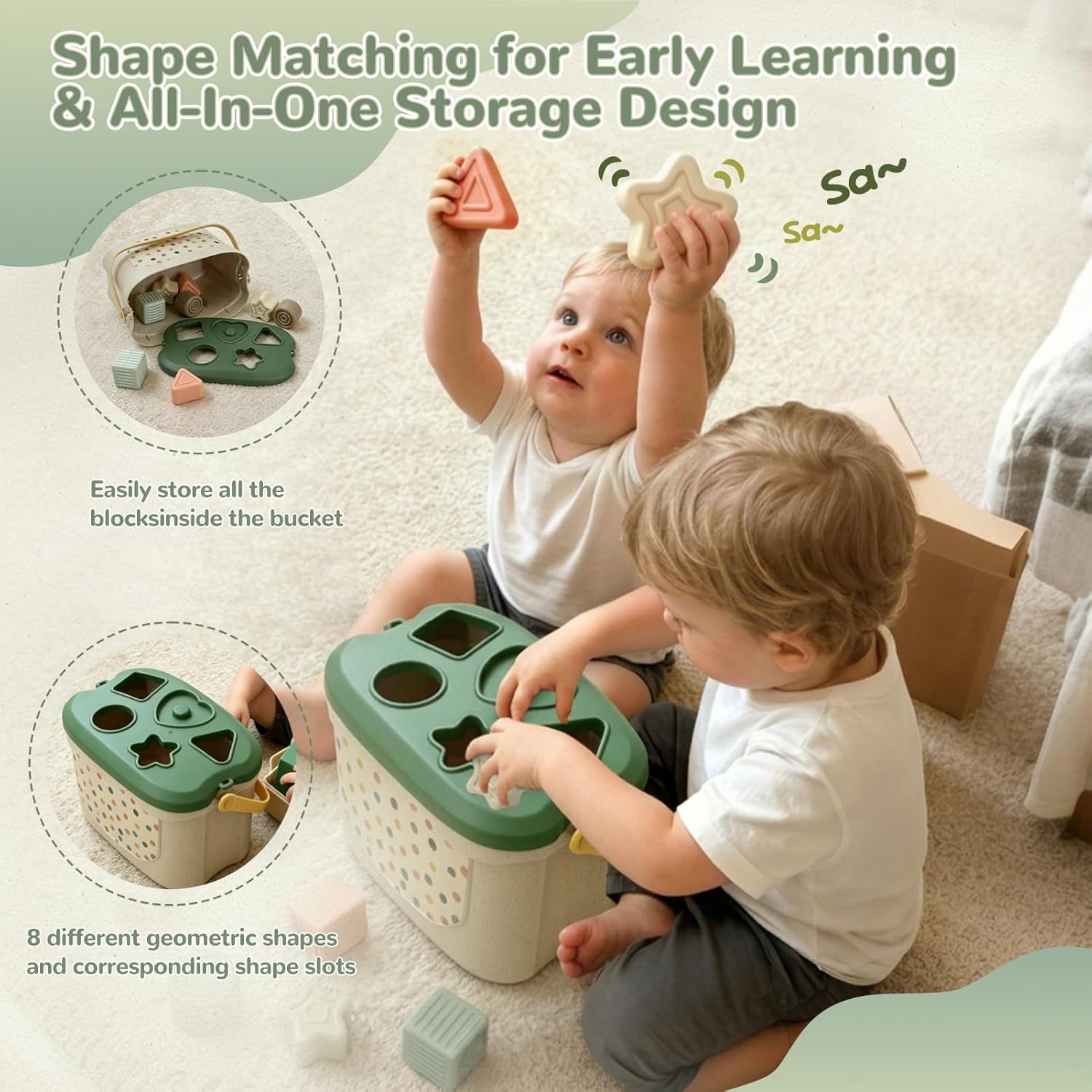 Montessori Toys for Babies 6-12 Months, Shape Sorter Toys, Baby Blocks, Tissu Toys Gift for 6-36 Months Girls Boys