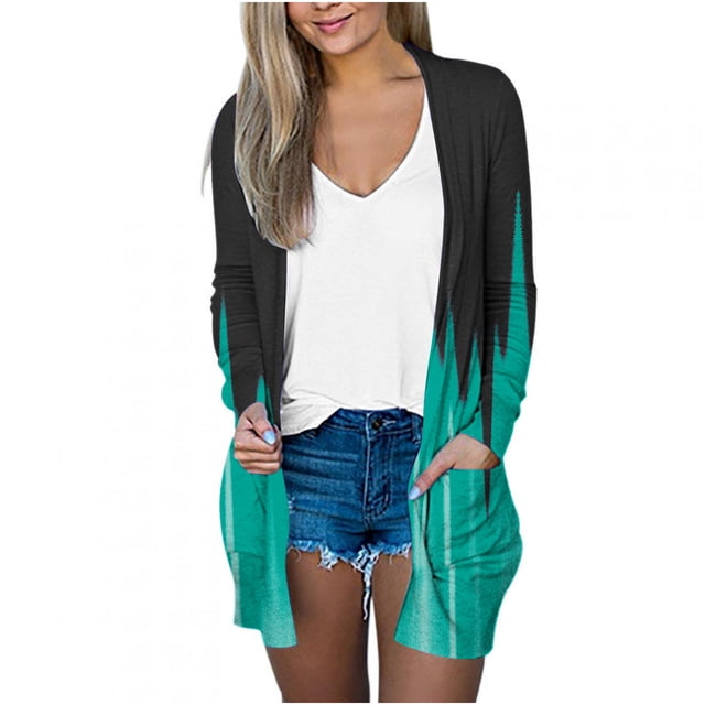 Pompotops Chemisier Décontracté à Manches Longues Imprimé pour Femmes avec Poche Cardigan Liquidation
