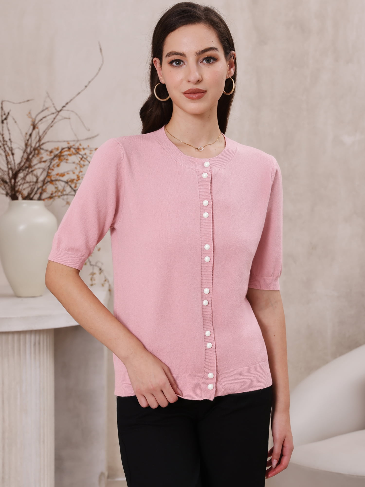 DARING DIVA Women's Elegant Lightweight Button Down Cardigan Sweater M Pink