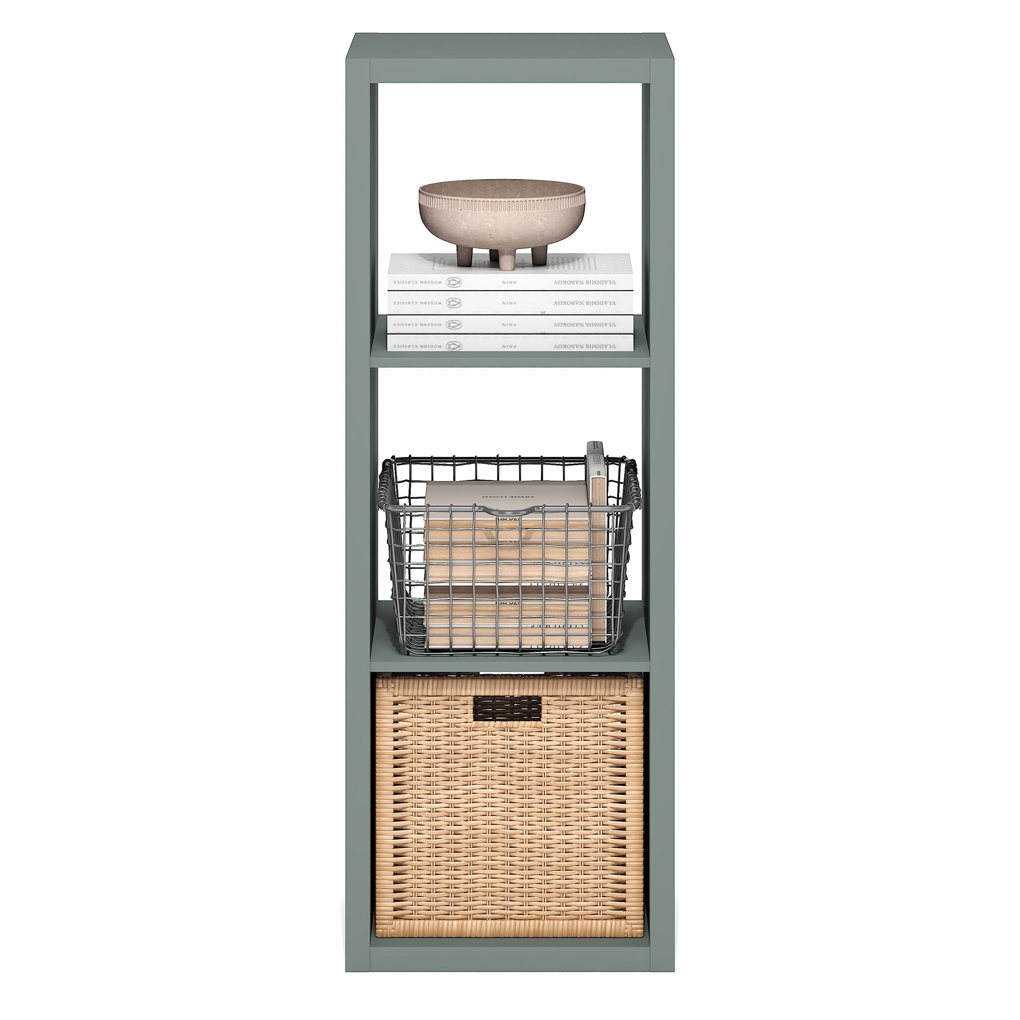 Furinno CUBICLE 3-Cube Thick Frame Reversible Open Back Bookcase Sage Green