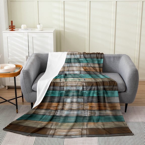 Erosebridal Old Barn Door Sherpa Blanket 90x90,Wooden Stripe Throw Blanket for Couch,Vintage Decor