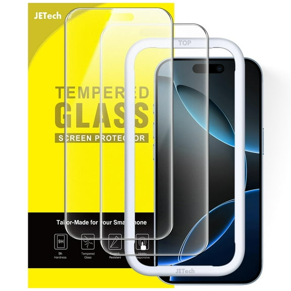 JETech Matte Screen Protector for iPhone 17 6.3-Inch, Anti-Glare 9H Tempered Glass Film, Anti-Fingerprint, Smooth Touch, Easy Installation, Case-Friendly, 2-Pack