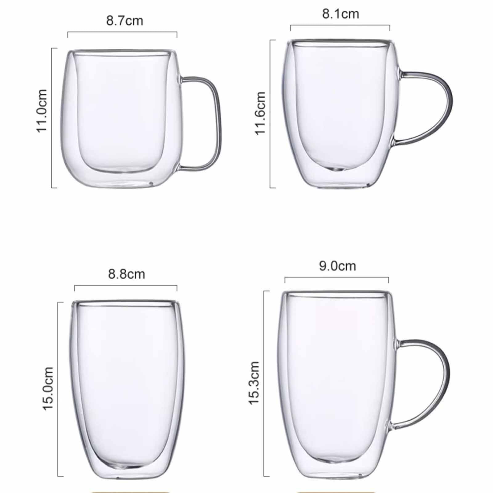 Double Walled Coffee Cups Glasses Mugs, Espresso Cappuccino Latte Tea Cups with Handle, Heat Resistant Borosilicate Clear Glasses