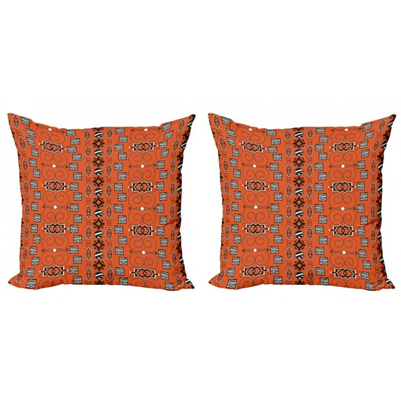 Ambesonne African Throw Pillow Cover 2 Pack, Ornaments, 20", Orange Black White