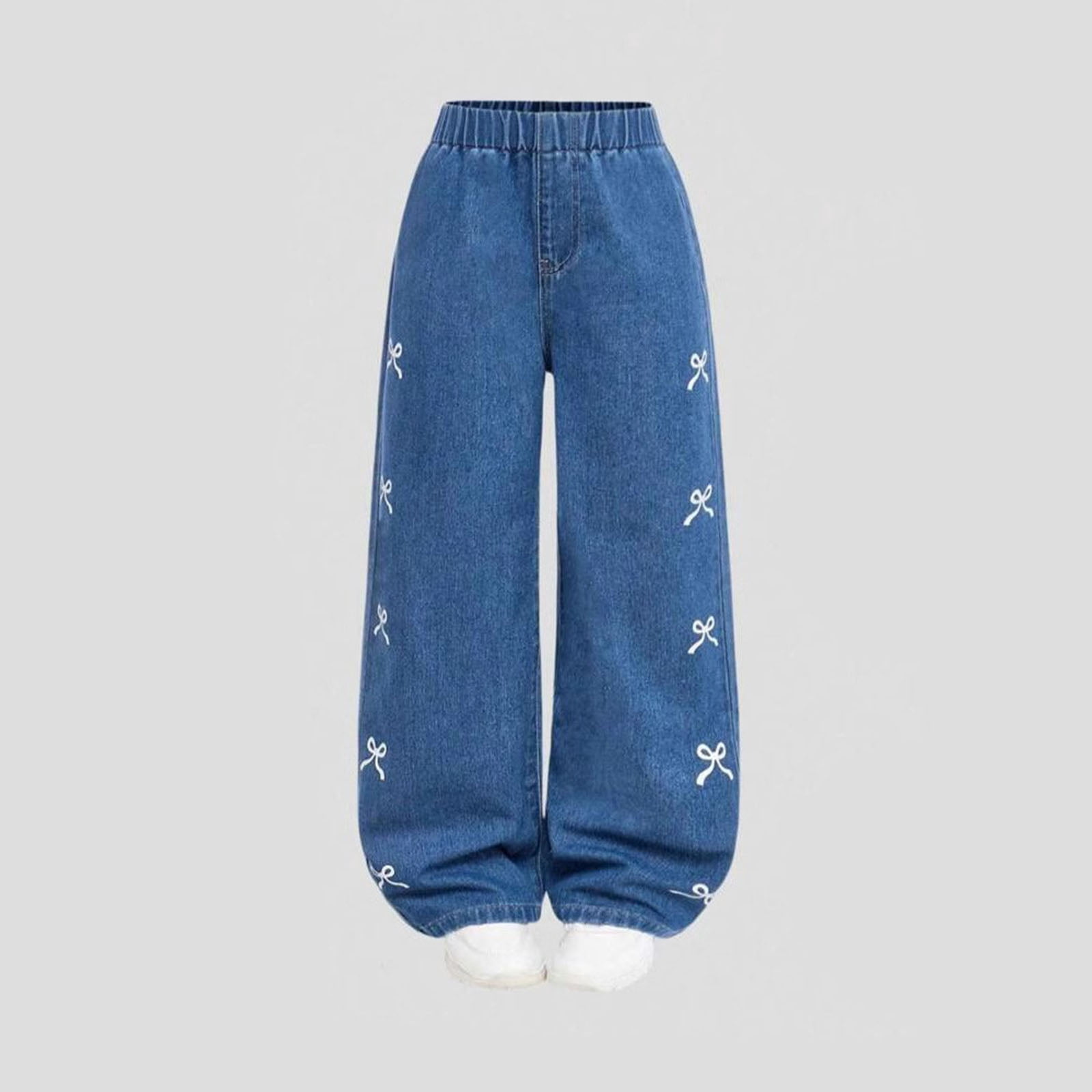 Karoyedx Baggy Jeans for Teens Jeans for Girls Baggy Wide Leg Ripped High Waisted Denim Pants Y2K Boyfriend Skater Streetwear Cute Trousers Dark Blue Size,6-7 Years