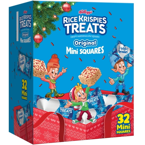 Rice Krispies Treats Original with Holiday Sprinkles Chewy Mini Marshmallow Cereal Bars, Holiday Snacks, 12.4 oz, 32 Count