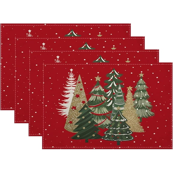 Christmas Placemats 12x18 Inches Set of 4,Red Green Christmas Tree Decorative Rectangle Winter Decoration Table Mats for Party, Home Kitchen,Dining Table Decoration