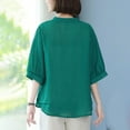 thumbnail image 3 of Cotton Linen Shirts for Women Short Sleeve Button V Neck Tunic Tops Floral Embroidered Blouses Elegant Casual Loose Summer Tops Going Out Tee Shirt, 3 of 4