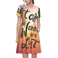thumbnail image 1 of Balery Not All Who Wander Are Lost Vestidos sueltos de manga corta para mujer, vestidos de verano 2025, vestidos casuales de corte A con vuelo., 1 of 6