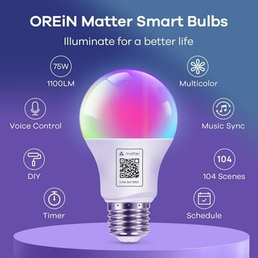 UKLL-Matter Smart Light Bulb, 1100 Lumens 75W Equivalent Smart Light Bulbs, Color Changing Light Bulbs Work with Apple Home, Alexa, Google Home, SmartThings, A19 Smart Bulbs 2.4Ghz WiFi, 2Pack