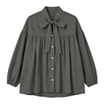 thumbnail image 3 of Lmueinov Long Sleeve Shirts for Women Tie Neck Cotton Linen Lightweight Casual Tops Button Down Shirts for Women Loose Fit Solid Beach Office Blouses, 3 of 5
