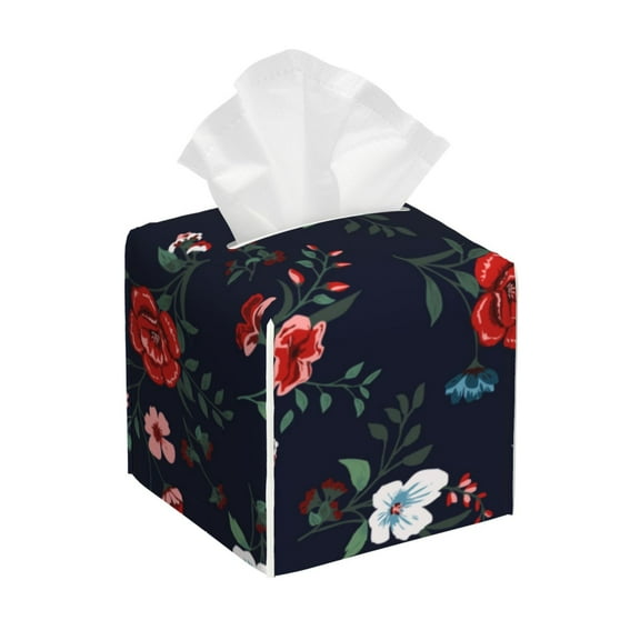 Tissue Vintage Rose Box Cover Holder, Square by Xecao - Leather Decorative Organizer for Tabletop, Bathroom, Car, Office